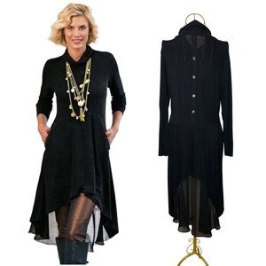 Soft Surroundings Hi-Low Turtleneck Sweater Dress, Back Buttons, Chiffon Tail, M